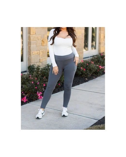 Julia Rose Gray Fleece Full Length Leggings With Pockets