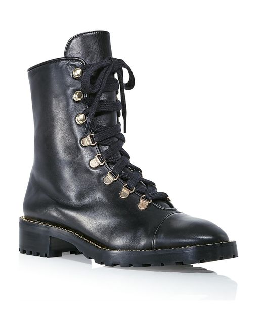 Stuart Weitzman Black Kolbie Leather Lace Up Ankle Boots