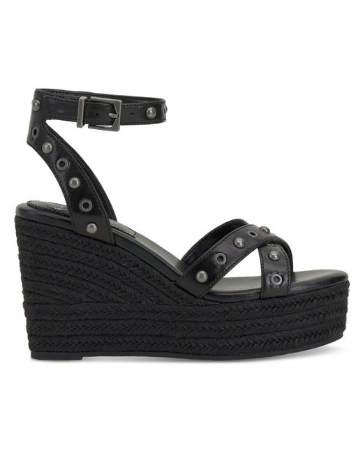 Vince Camuto Black Feegella Ankle Strap Almond Toe Wedge Sandals