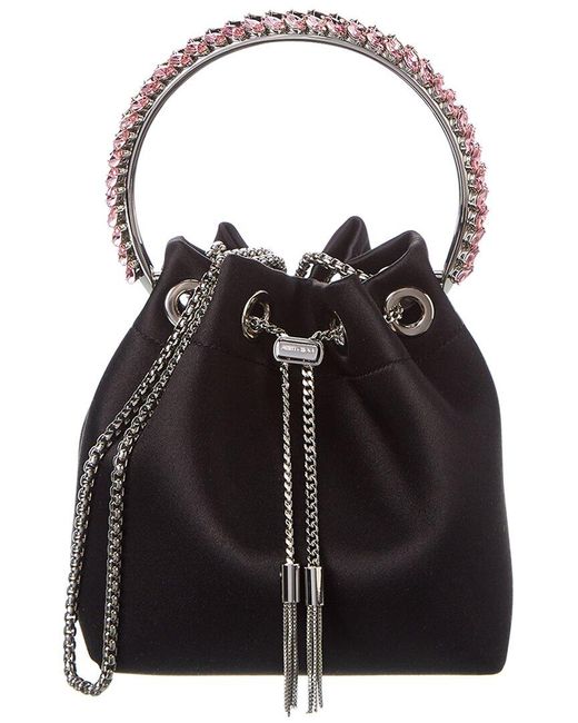 Jimmy Choo Black Bon Bon Satin Bucket Bag