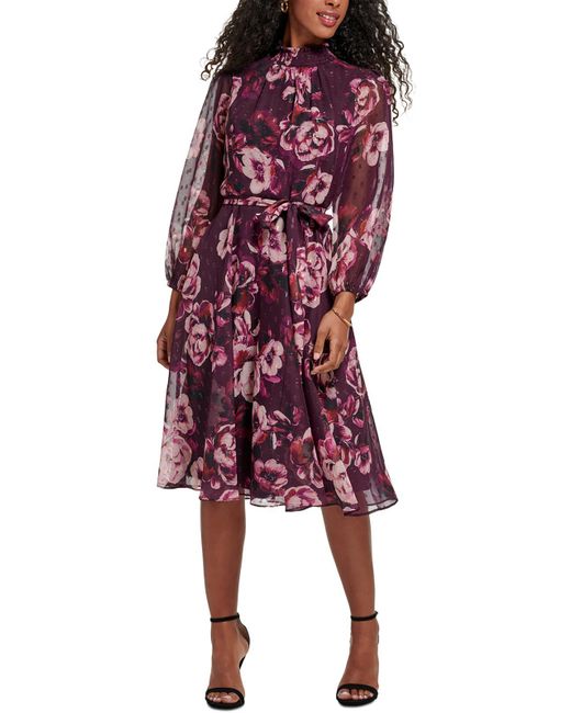 Jessica Howard Red Petites Chiffon Floral Fit & Flare Dress