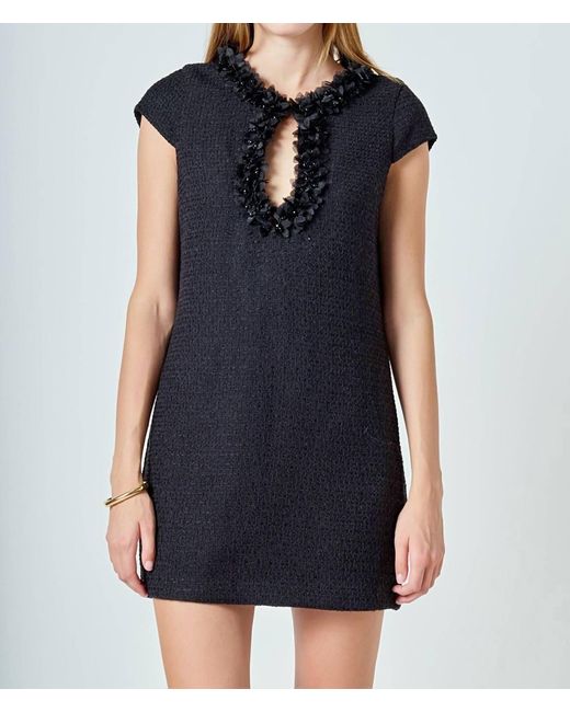 Endless Rose Women's Blue Tweed Keyhole Dress