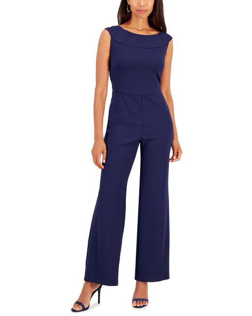 Connected Apparel Blue Solid Crepe Jumpsuit