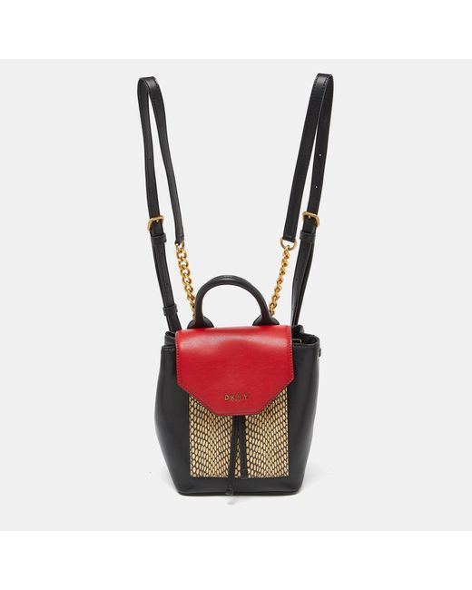 DKNY Red Tricolor Embossed Leather Small Alexa Backpack