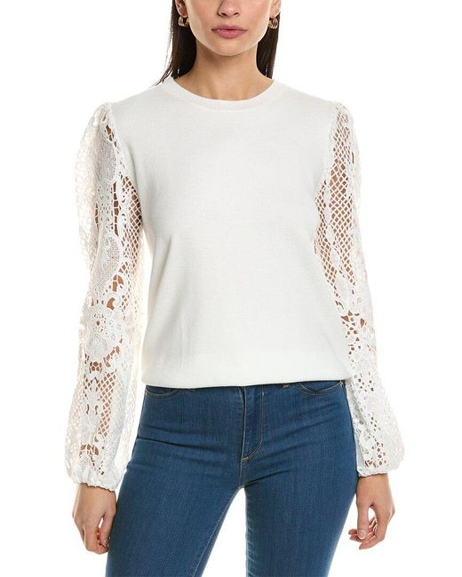 Fate White Contrast Lace Sweater