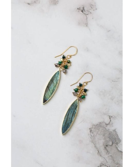 Anne Vaughan Metallic Malachite Marquise Earrings