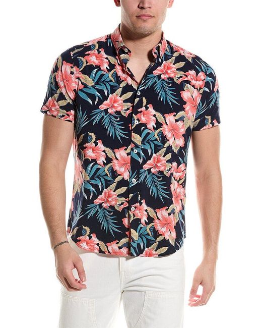 Report Collection Blue Tropical Shirt for men