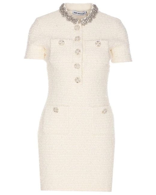 Self-Portrait Natural Fitted Dress With Decorative Buttons