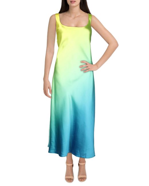 Lauren by Ralph Lauren Green Satin Ombre Midi Dress
