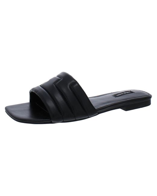 Nine West Black Faux Leather Peep-toe Slide Sandals