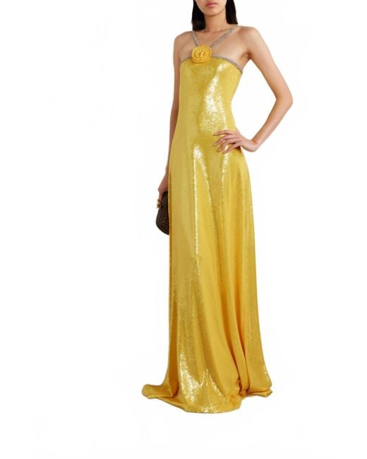 Naeem Khan Appliqud Crystal Sequined Tulle Gown in Yellow | Lyst