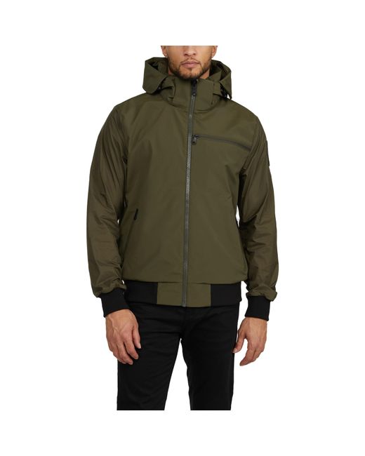 Pajar Green Pierce Mixed-Media Rain Bomber Jacket With Fixed Hood for men