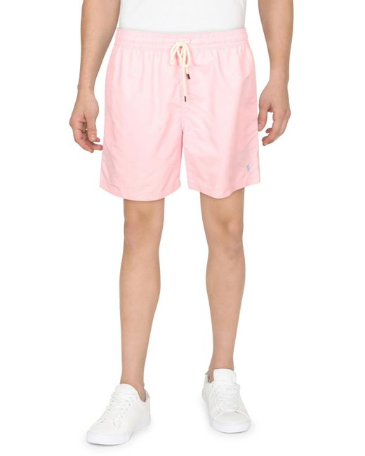 Polo Ralph Lauren Pink Solid 5' Inseam Swim Trunks for men