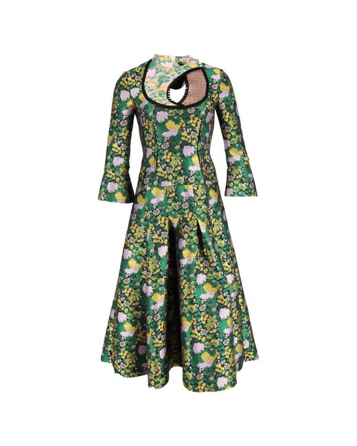 Erdem Green Floral Printed Flared Dress