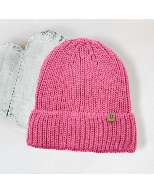 Fashnzfab Pink Solid Ribbed Cuff Beanie Hat