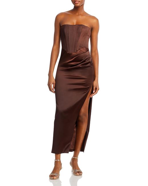 Bardot Brown Satin Midi Dress