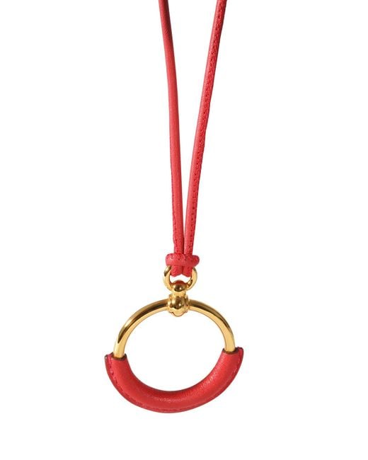 Hermès Red Petite Loop Leather Gold Plated Pendant