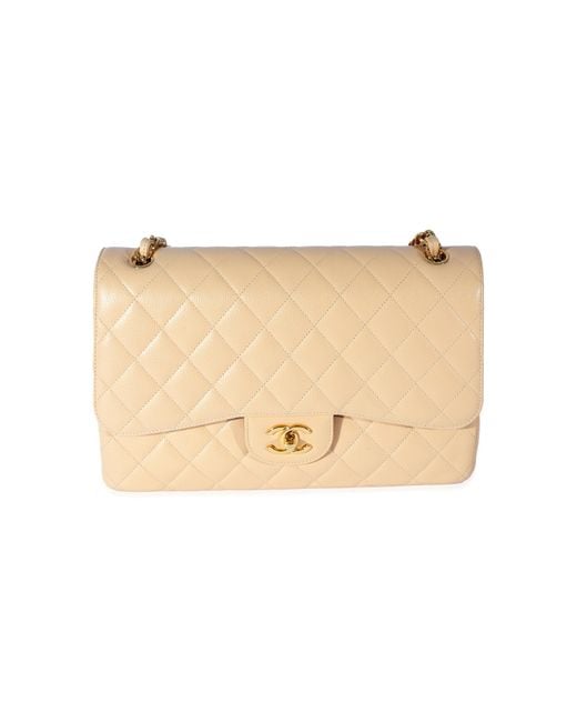 Chanel Natural Quilted Caviar Jumbo Classic Double Flap Bag