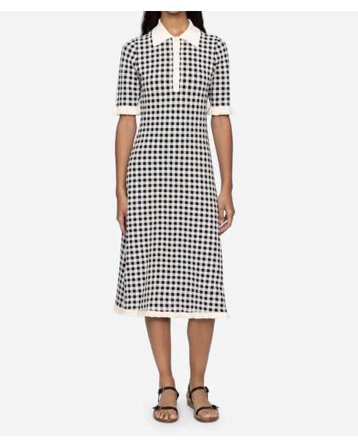 Sea White Saige Gingham Knit Midi Dress