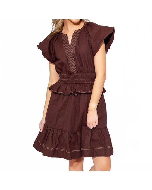 brown cinched waist dress RIXO Clarice Linen Midi Black main image 0