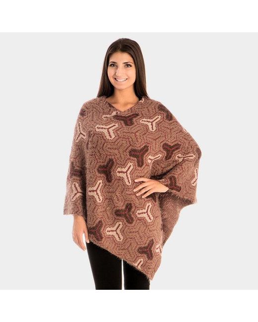 TRUEDAMES Brown Patterned V-Neck Poncho