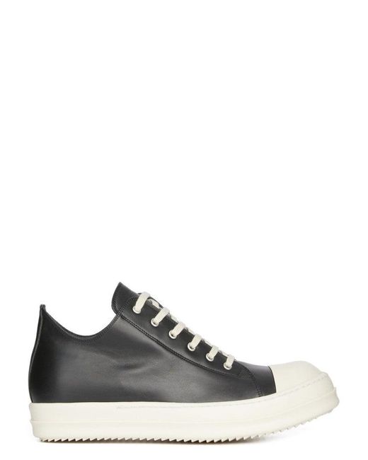 Rick Owens White Cream Grain Calf Leather Low Top Sneakers