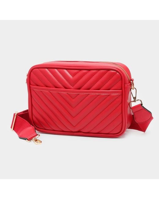 Fashnzfab Red Chevron Patterned Rectangle Crossbody Bag