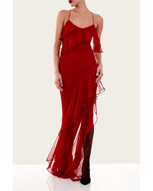 The Sei Red Ruffle Bias Gown