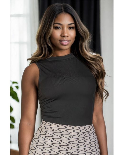 TRUEDAMES Black Ribbed Knit Ruched Side Sleeveless Top
