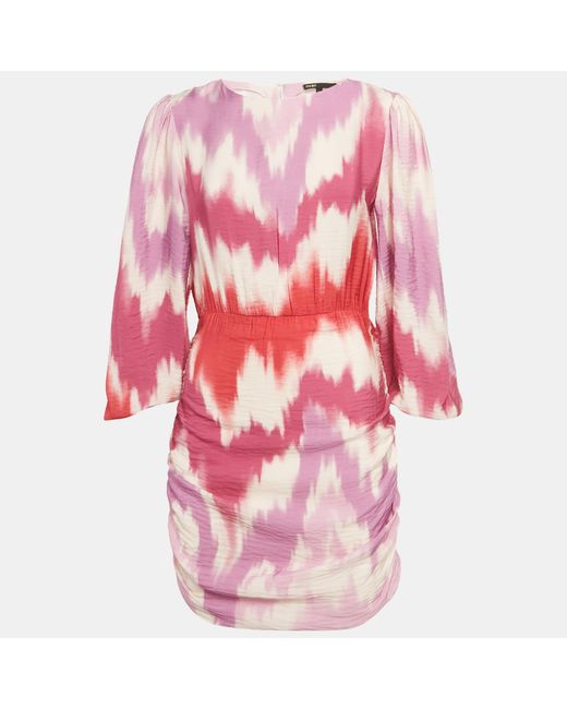 Maje Tie-Dye Print Crepe Ruche Mini Dress in Pink | Lyst