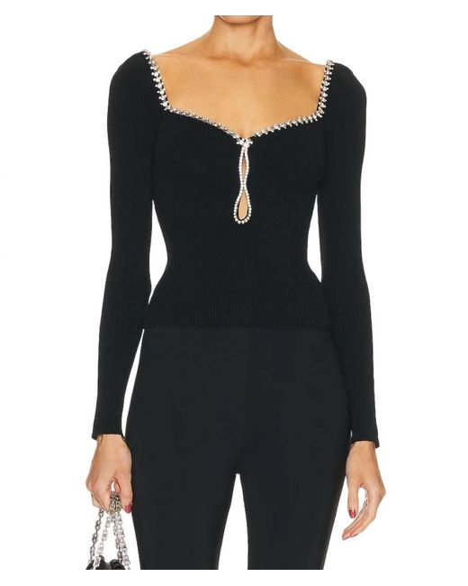 Self-Portrait Black Knit Diamante Top