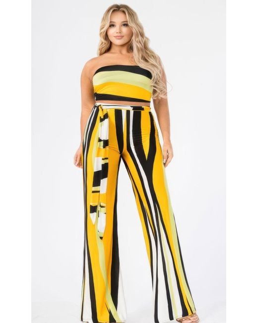 TRUEDAMES Yellow Plus Colorblock Stripe 2 Piece Pants Set