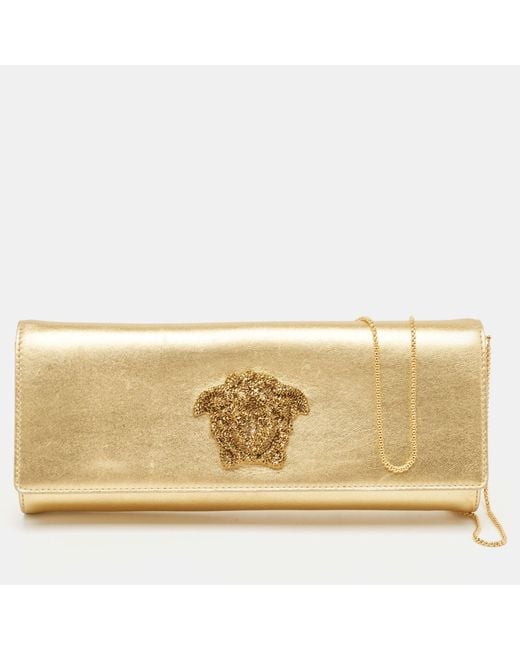 Versace Natural Leather Medusa Icon Crystals Chain Clutch