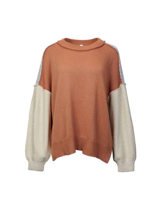Bestto Brown Slouchy Colorblock Knit Sweater