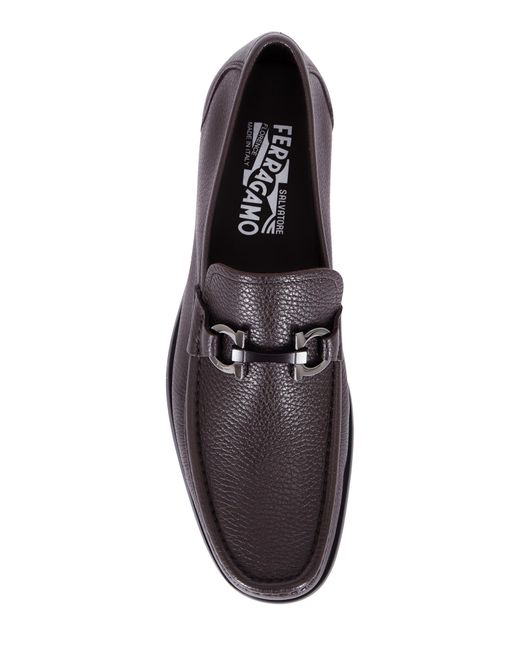 Ferragamo Black Men Parigi Pebbled Leather Hickory Loafers Shoes for men