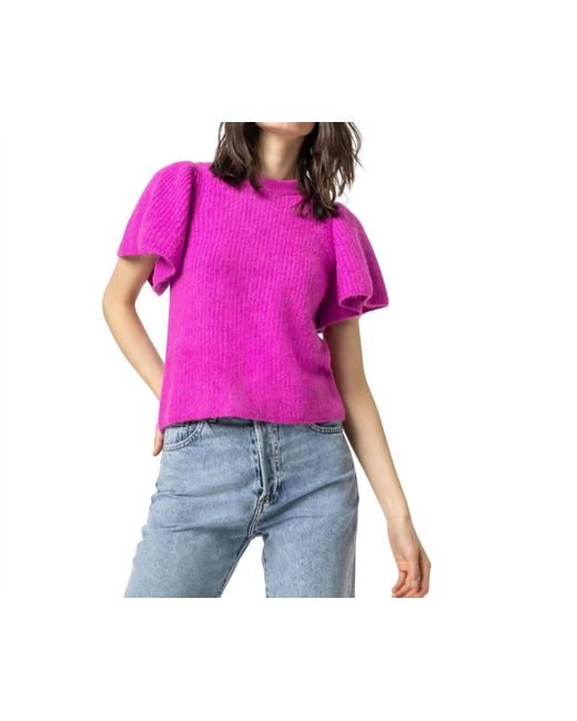 Lilla P Pink Flutter Sleeve Crewneck Sweater