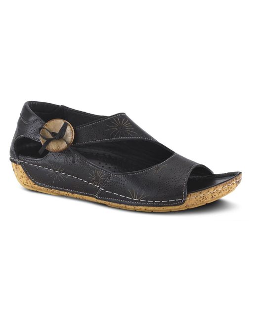 Spring Step Black Lorelle Leather Slip-on Wedge Sandals