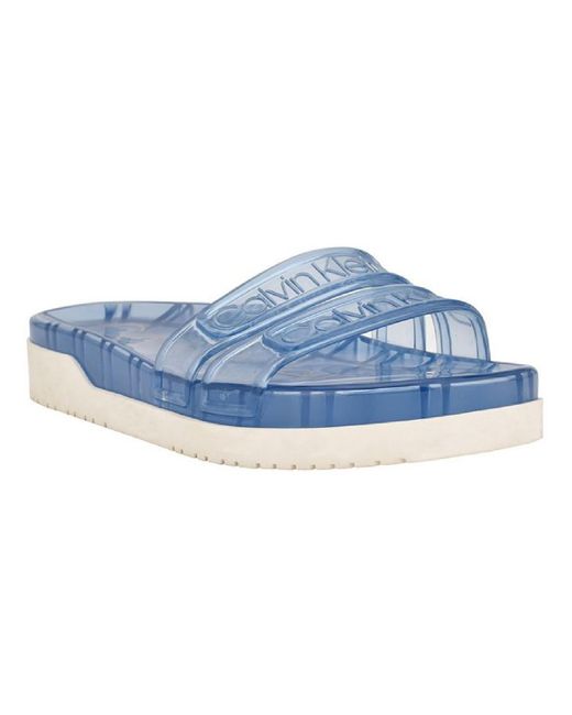 Calvin Klein Blue Tobi Flat Slip On Pool Slides