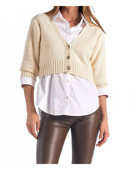 Elan White Heidi V-Neck Sweater Collar Top Set