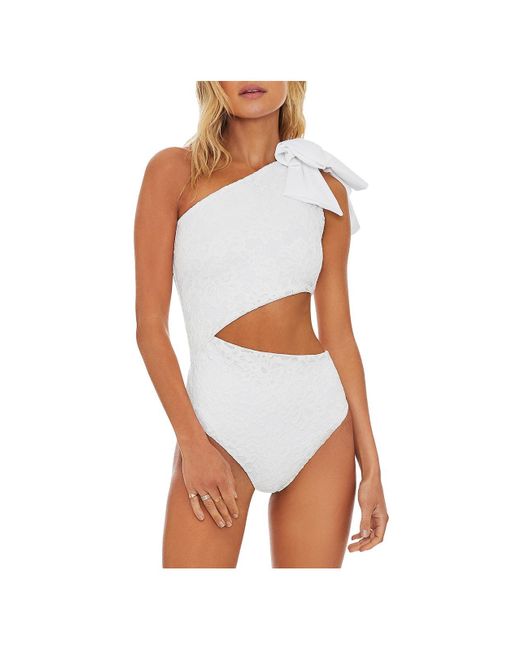 Beach Riot White Embroidered Nylon One-piece Swimsuit