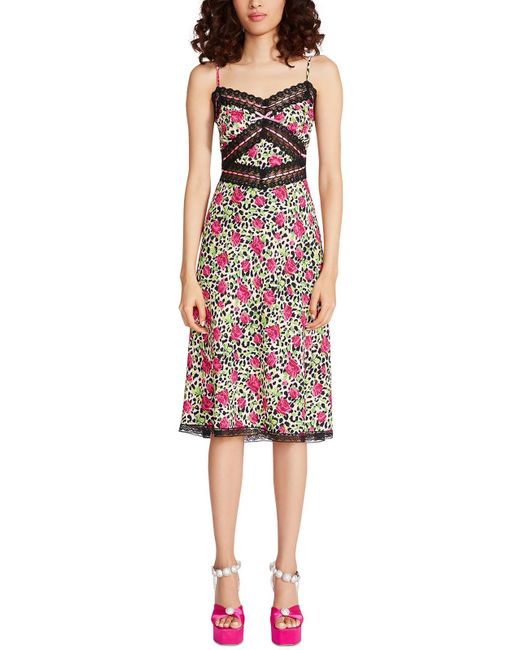 Betsey Johnson Red Floral Lace Trim Midi Dress