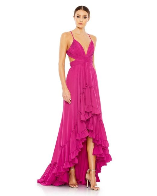 Mac Duggal Pink Pleated Tiered Cut Out Sleeveless Gown
