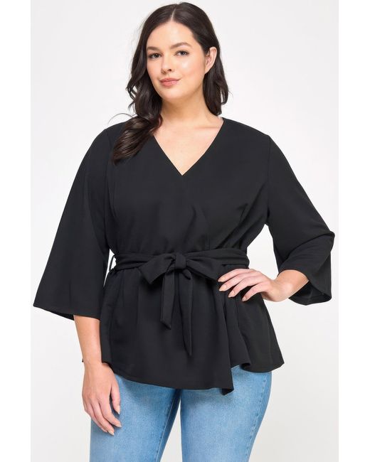 TRUEDAMES Black Plus Size Wrap Tie-Waist Jacket