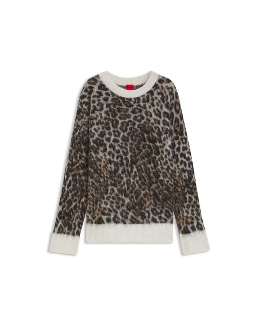 HUGO Black Loose-Fit Knitted Sweater With Leopard Jacquard