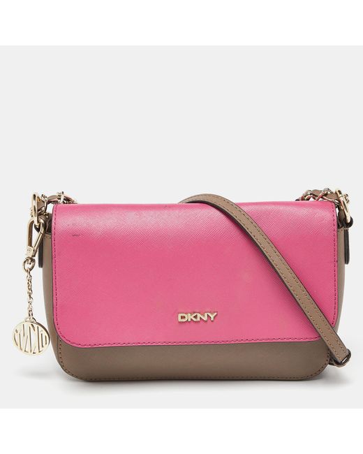 DKNY /pink Leather Bryant Park Flap Crossbody Bag
