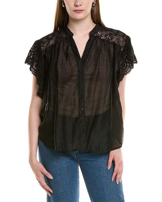 See U Soon Black Linen-Blend V Neck Top