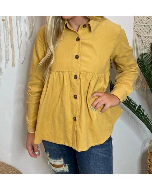 Hayden LA Yellow Mini Corduroy Button Up Blouse