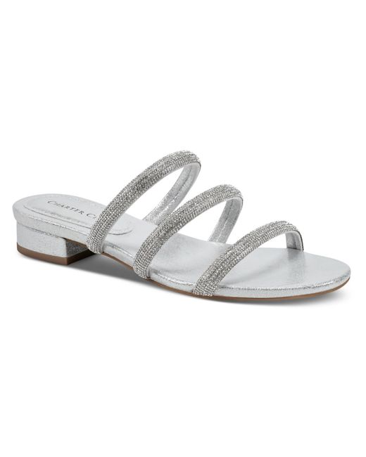 Charter Club White Sunnyy Rhinestone Glitter Slide Sandals