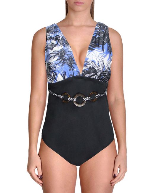 Jantzen Blue Printed Belted One-piece Swimsuit
