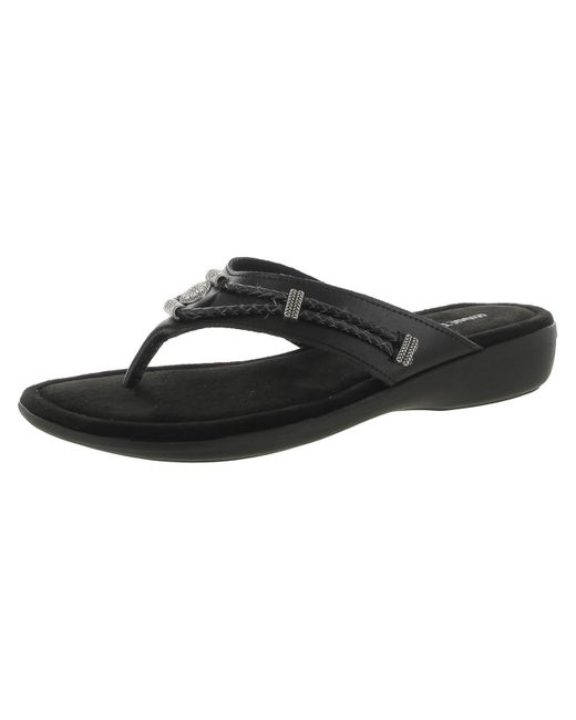 Minnetonka Black Leather T-strap Slide Sandals
